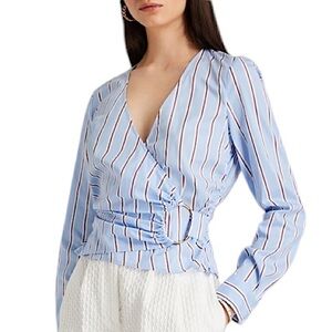 Veronica Beard women’s Ozzie wrap blouse size 8 striped blue red